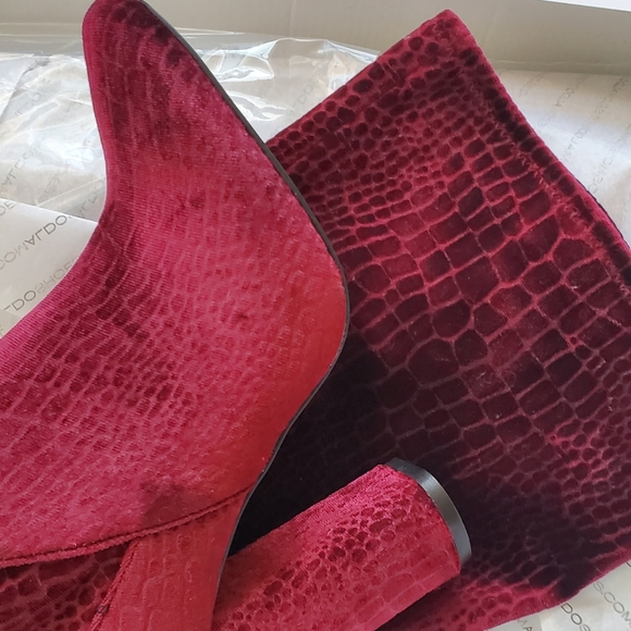 Red Tenesha Velvet Over The Knee Boots - Picture 2 of 8